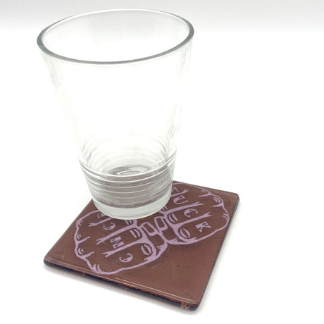 Fuck Cancer  Fused Glass 4" Single Coaster