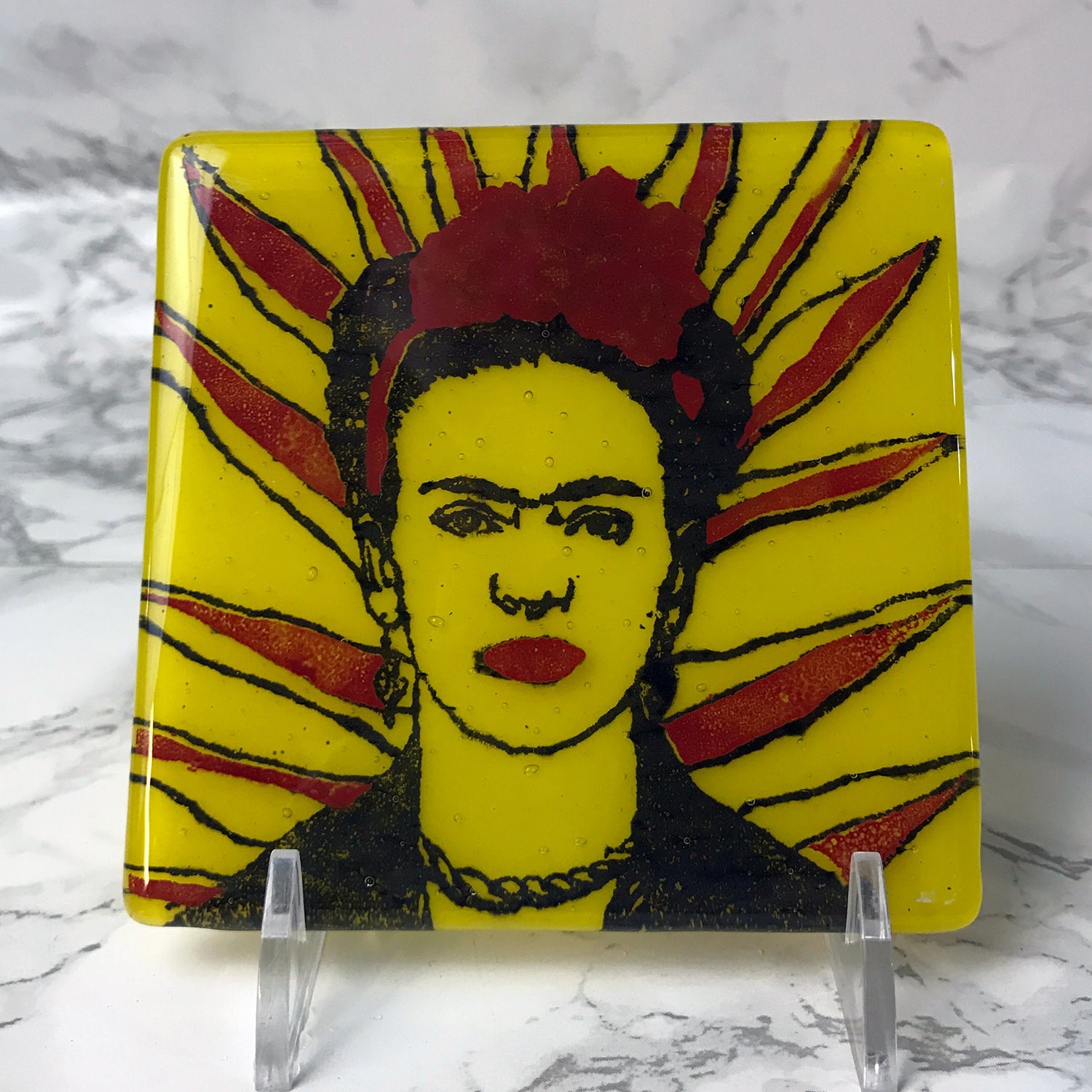 Frida Kahlo (Rays)  Fused Glass 4" Single Coaster