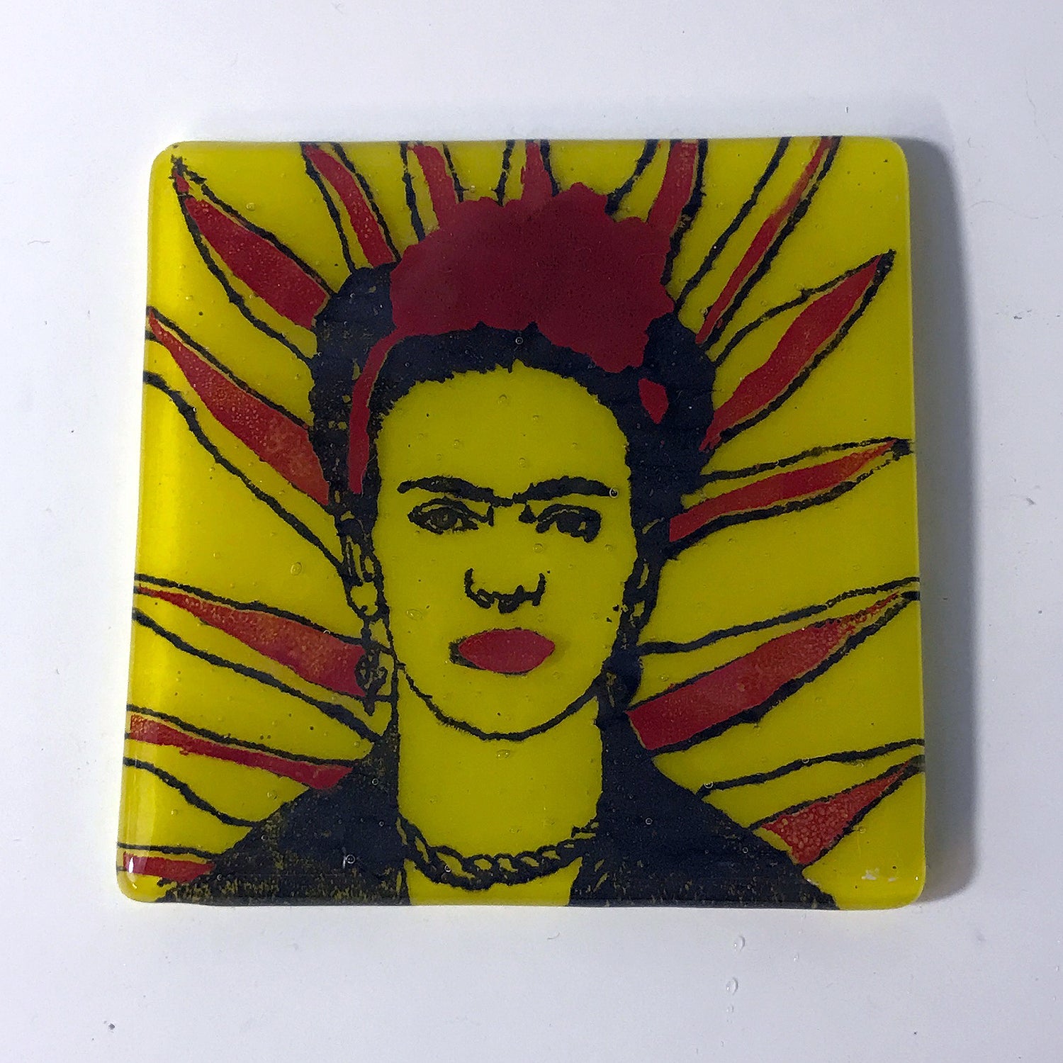 Frida Kahlo (Rays)  Fused Glass 4" Single Coaster