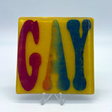GAY Rainbow Fused Glass 4" Single Coaster