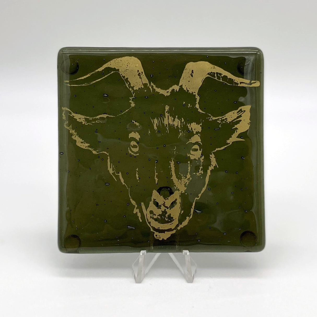 Goat Head Mystical  Fused Glass 4" Single Coaster