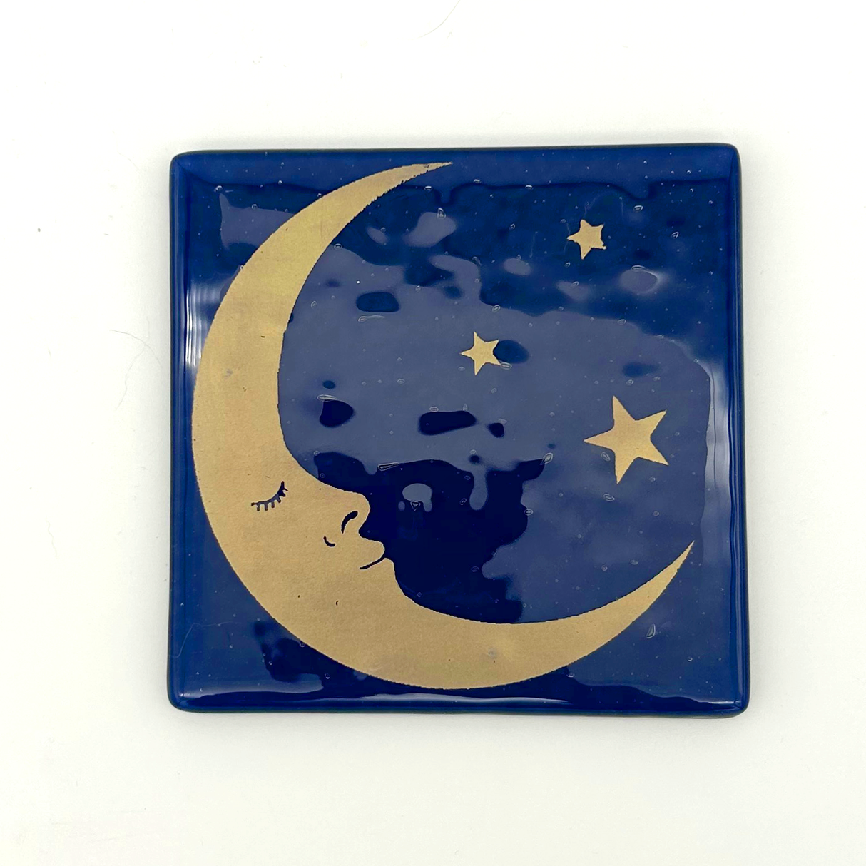 Celestial Sleepy Half Moon Fused Glass 4" Single Coaster