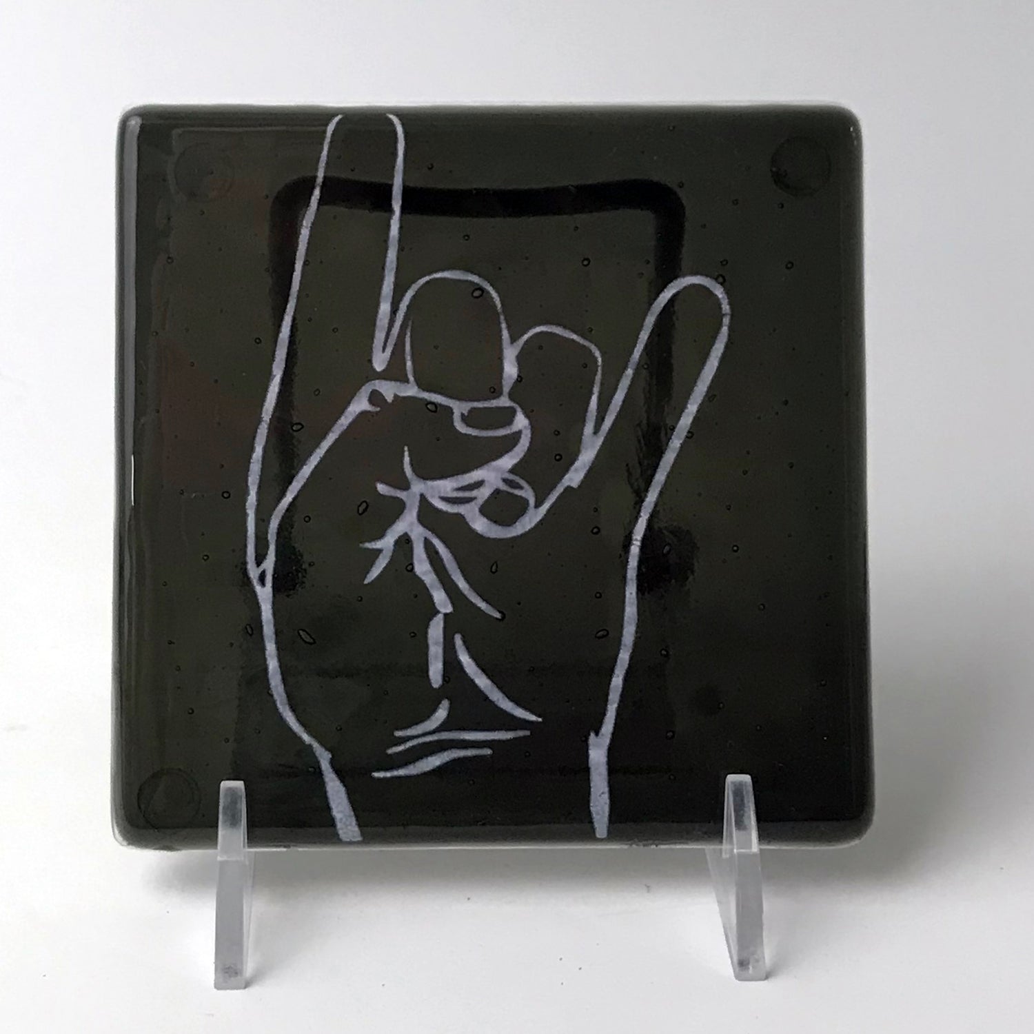 Horns Heavy Metal  Fused Glass 4" Single Coaster