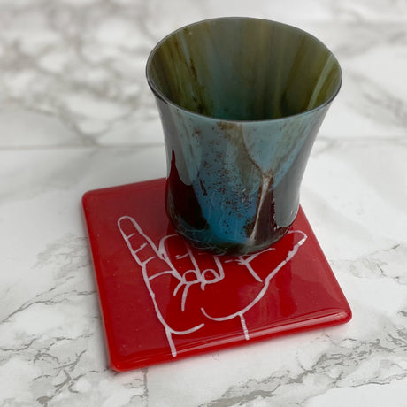 ILY I Love You Hand Sign  Fused Glass 4" Single Coaster
