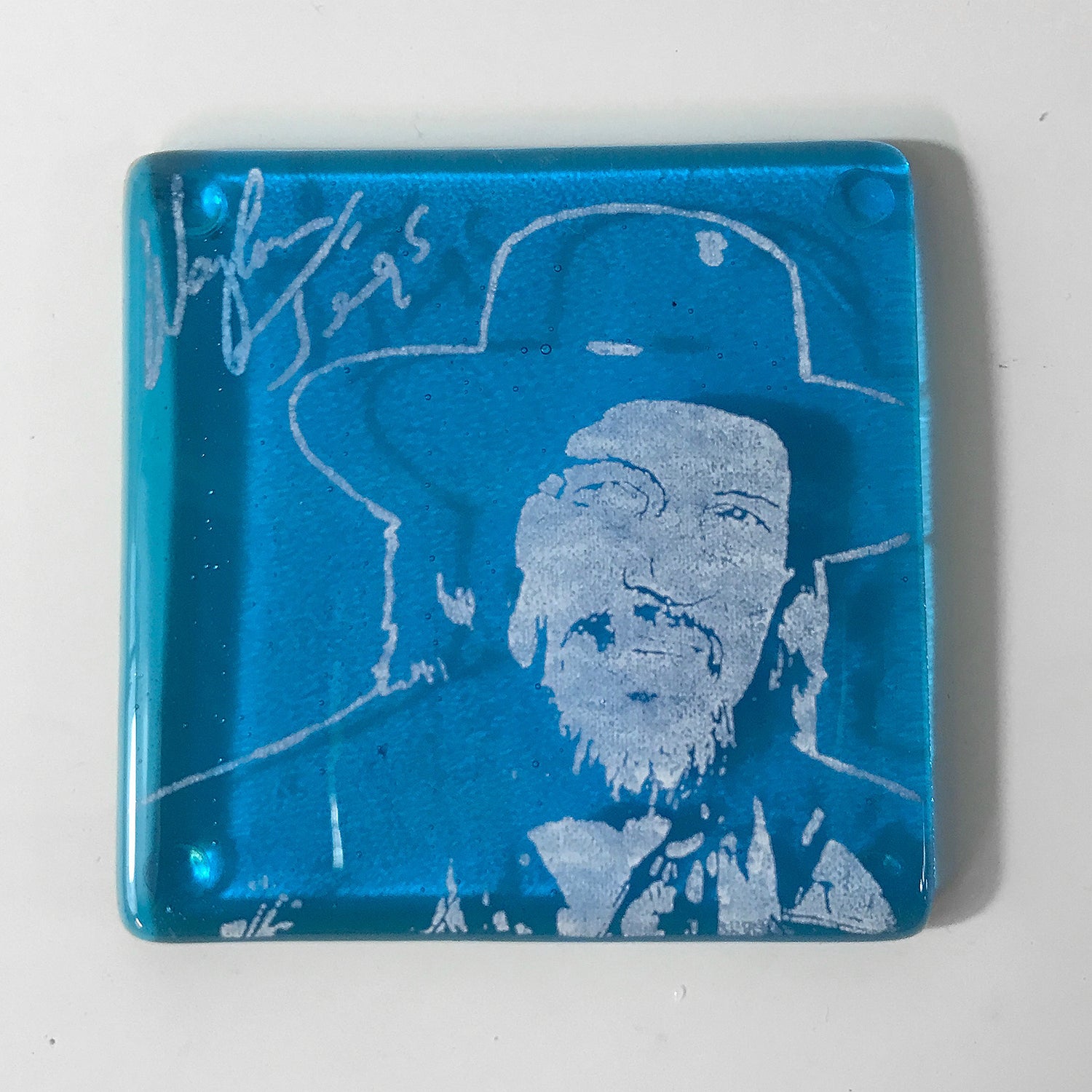 Waylon Jennings Fused Glass 4" Single Coaster