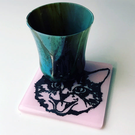 Kitty Fused Glass 4" Single Coaster (discontinued color)