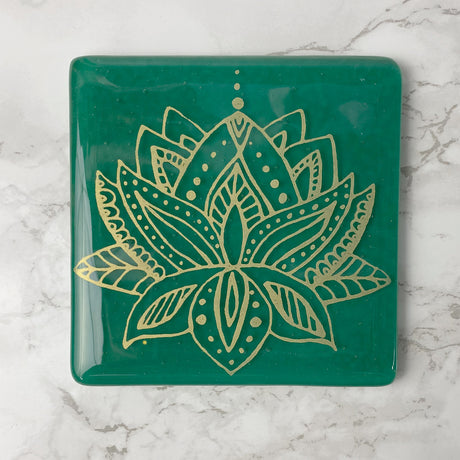Lotus  Fused Glass 4" Single Coaster
