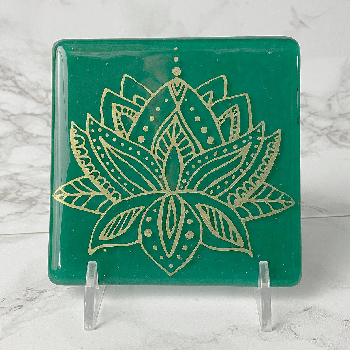 Lotus  Fused Glass 4" Single Coaster