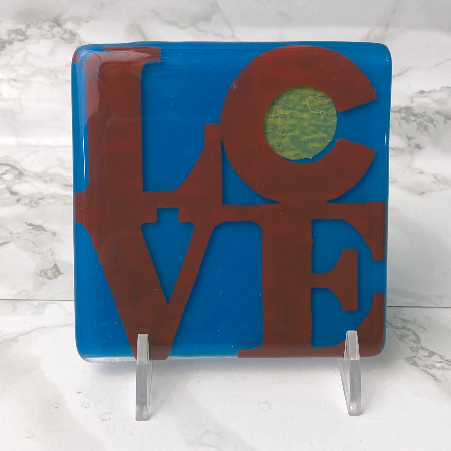 LOVE Colorado Flag Fused Glass 4" Single Coaster - made to order