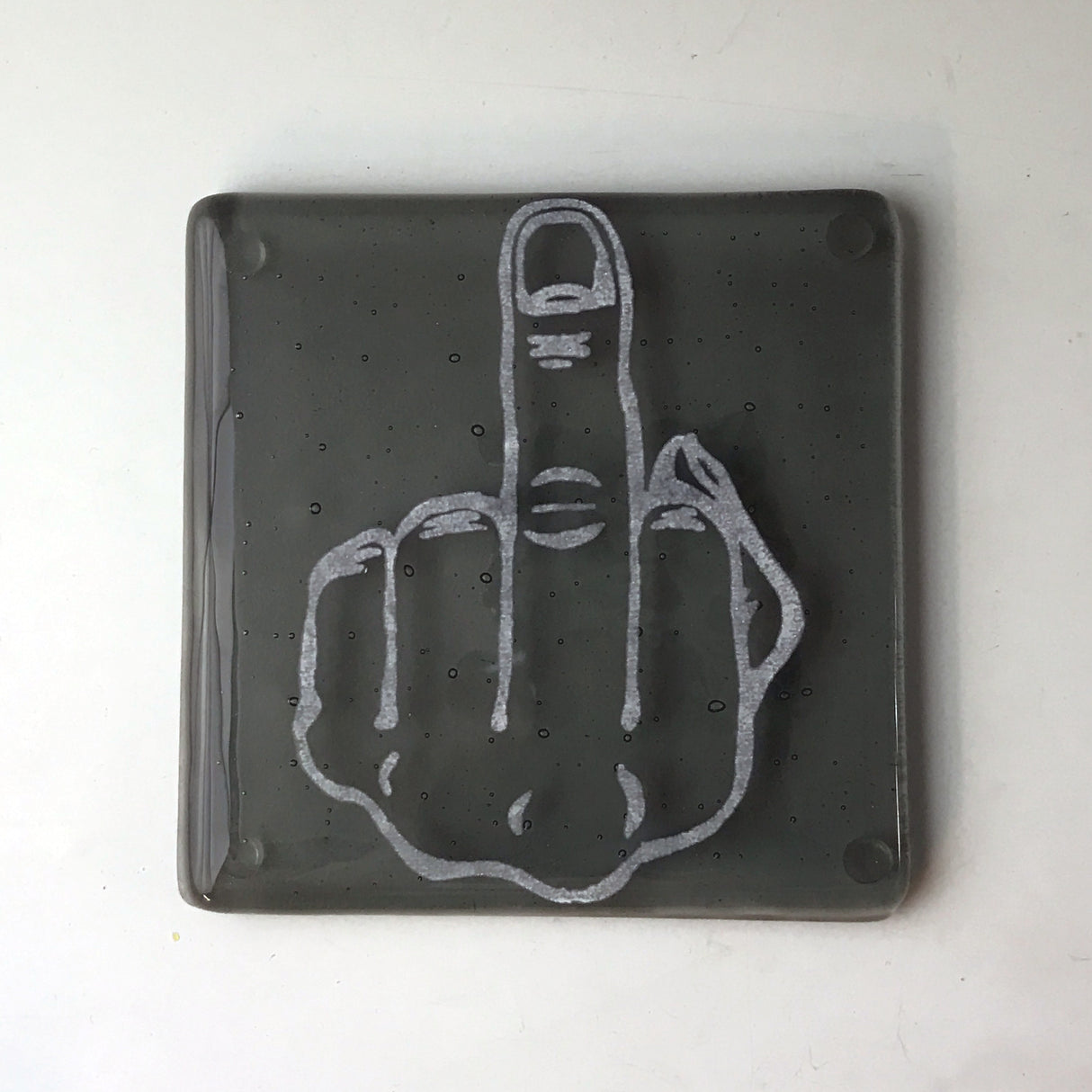 Middle Finger Fused Glass 4" Single Coaster