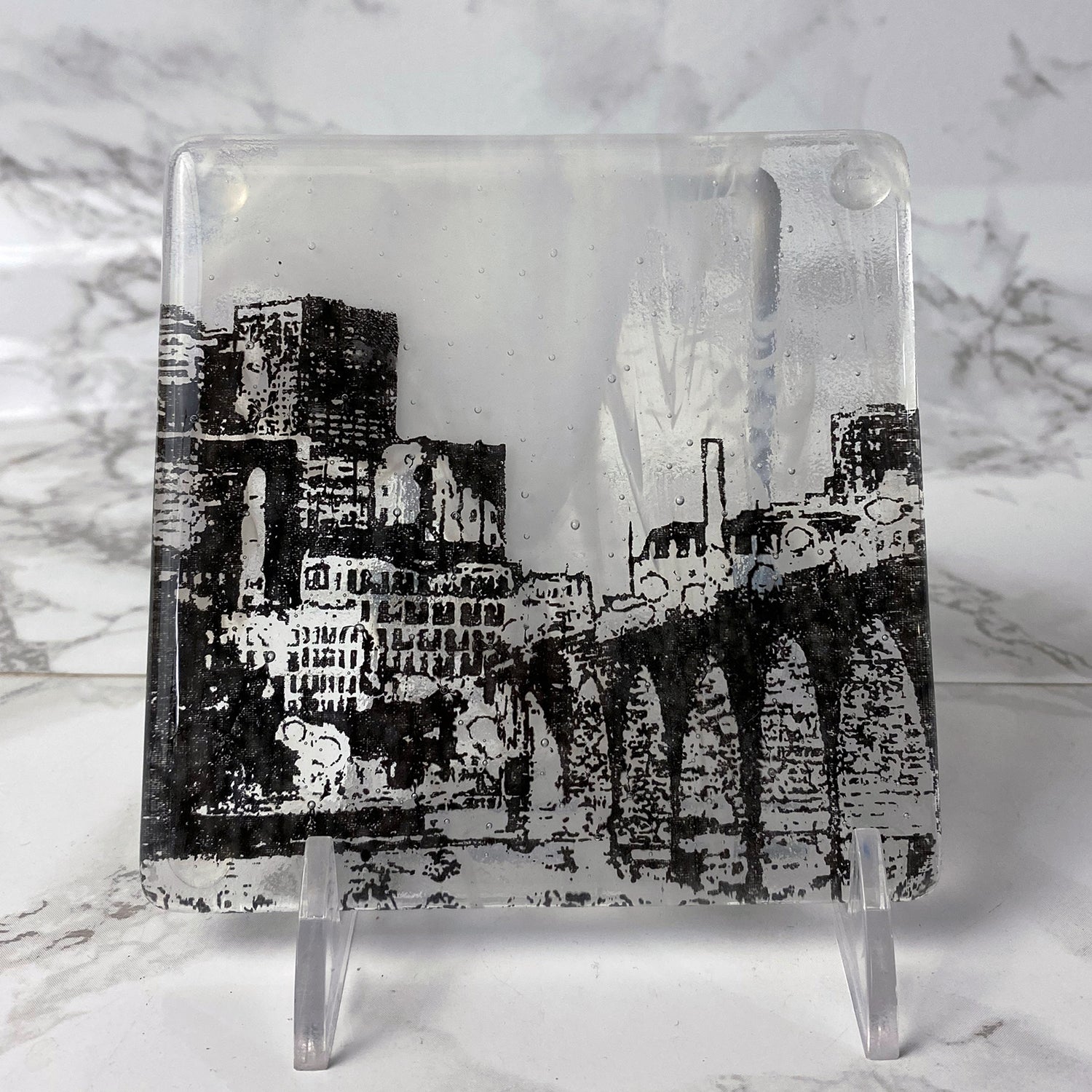 Minneapolis Stone Arch Bridge Fused Glass 4" Single Coaster - made to order
