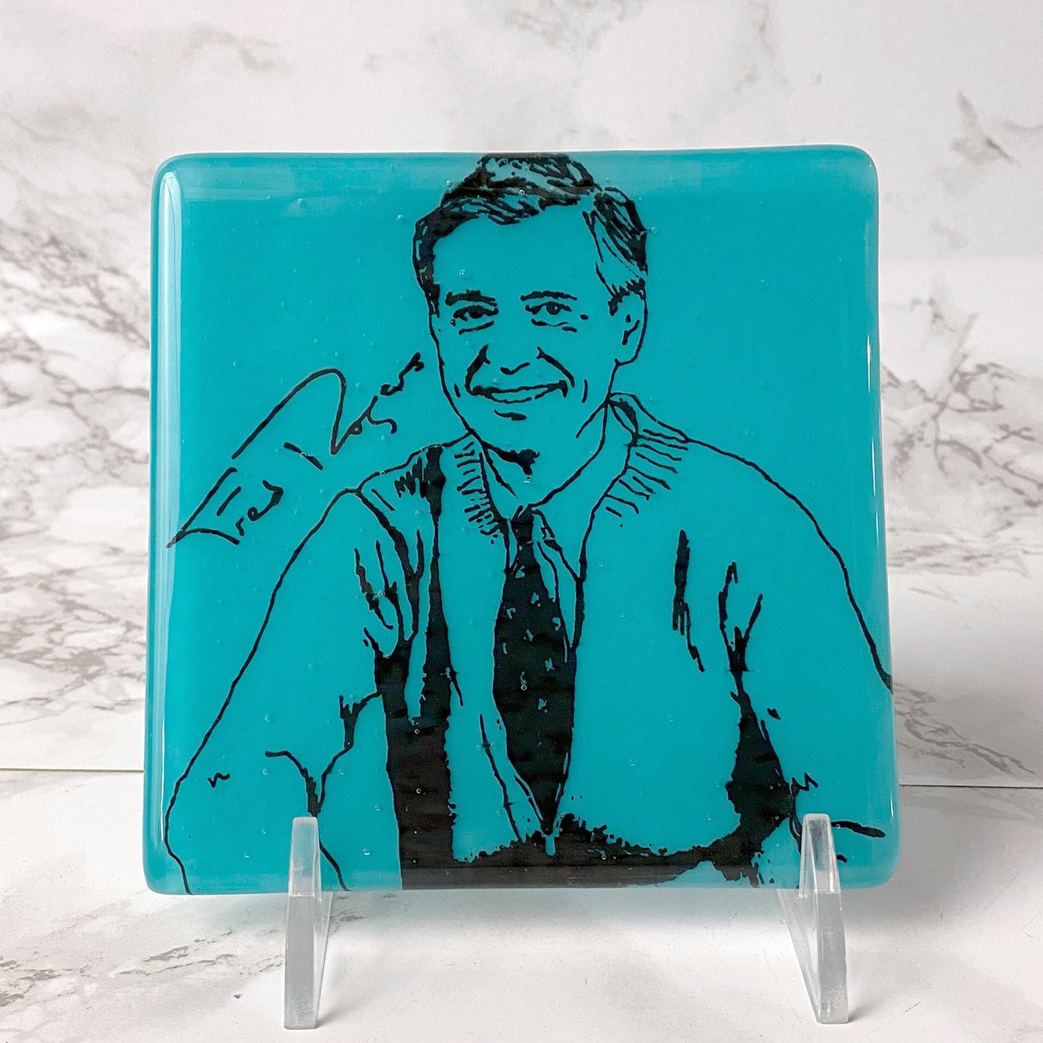 Mr. Rogers Fused Glass 4" Single Coaster