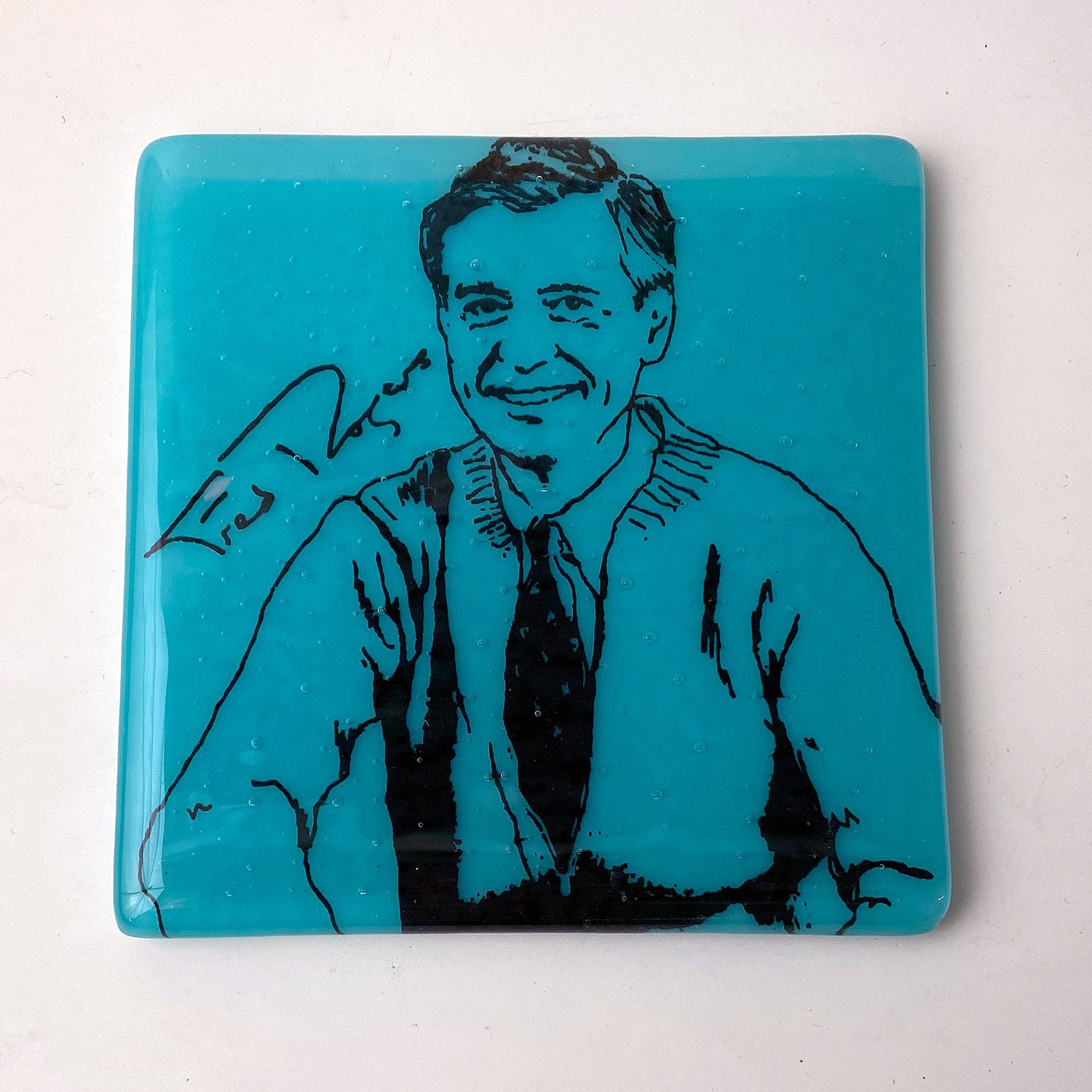 Mr. Rogers Fused Glass 4" Single Coaster