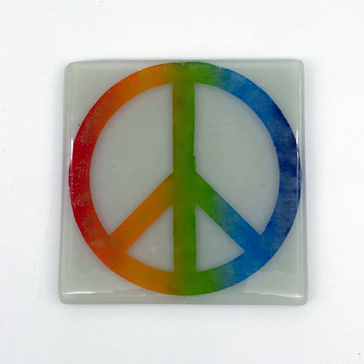 Rainbow Peace Symbol Fused Glass 4" Single Coaster
