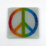 Rainbow Peace Symbol Fused Glass 4" Single Coaster