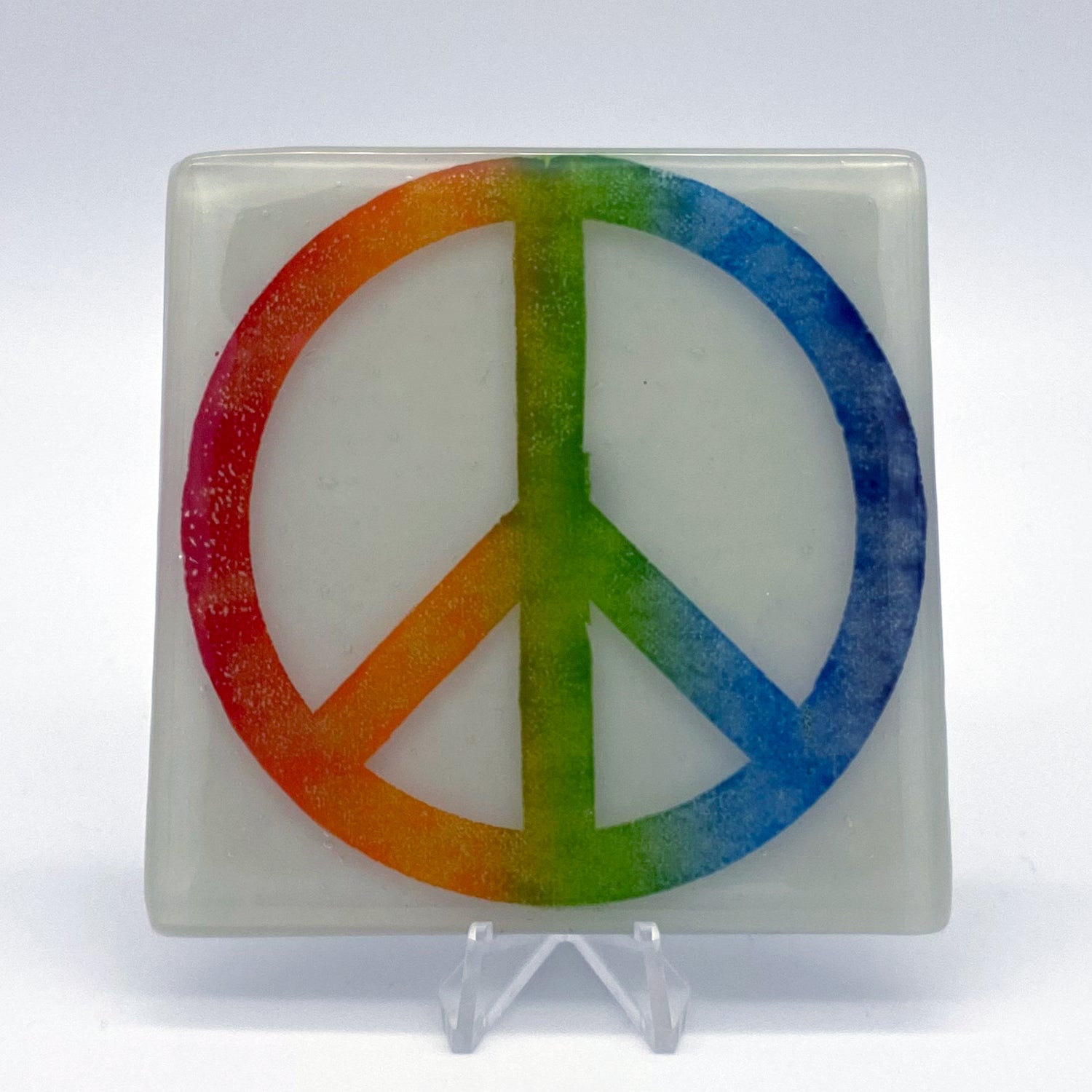 Rainbow Peace Symbol Fused Glass 4" Single Coaster