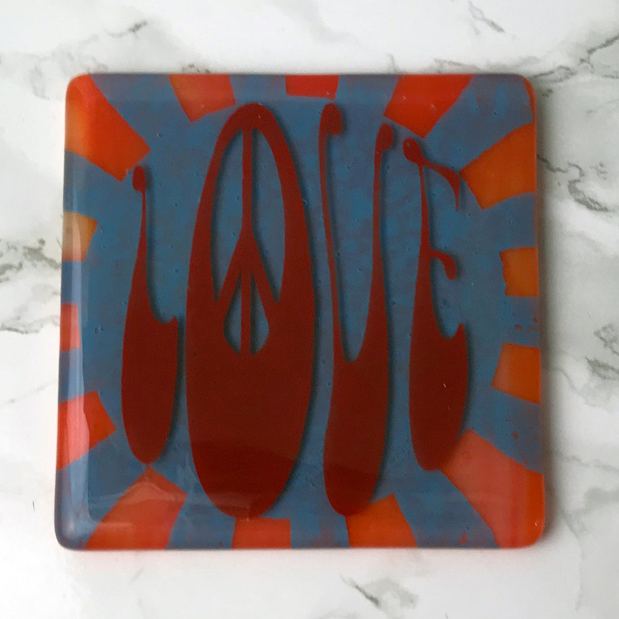 Peace Love Fused Glass 4" Single Coaster