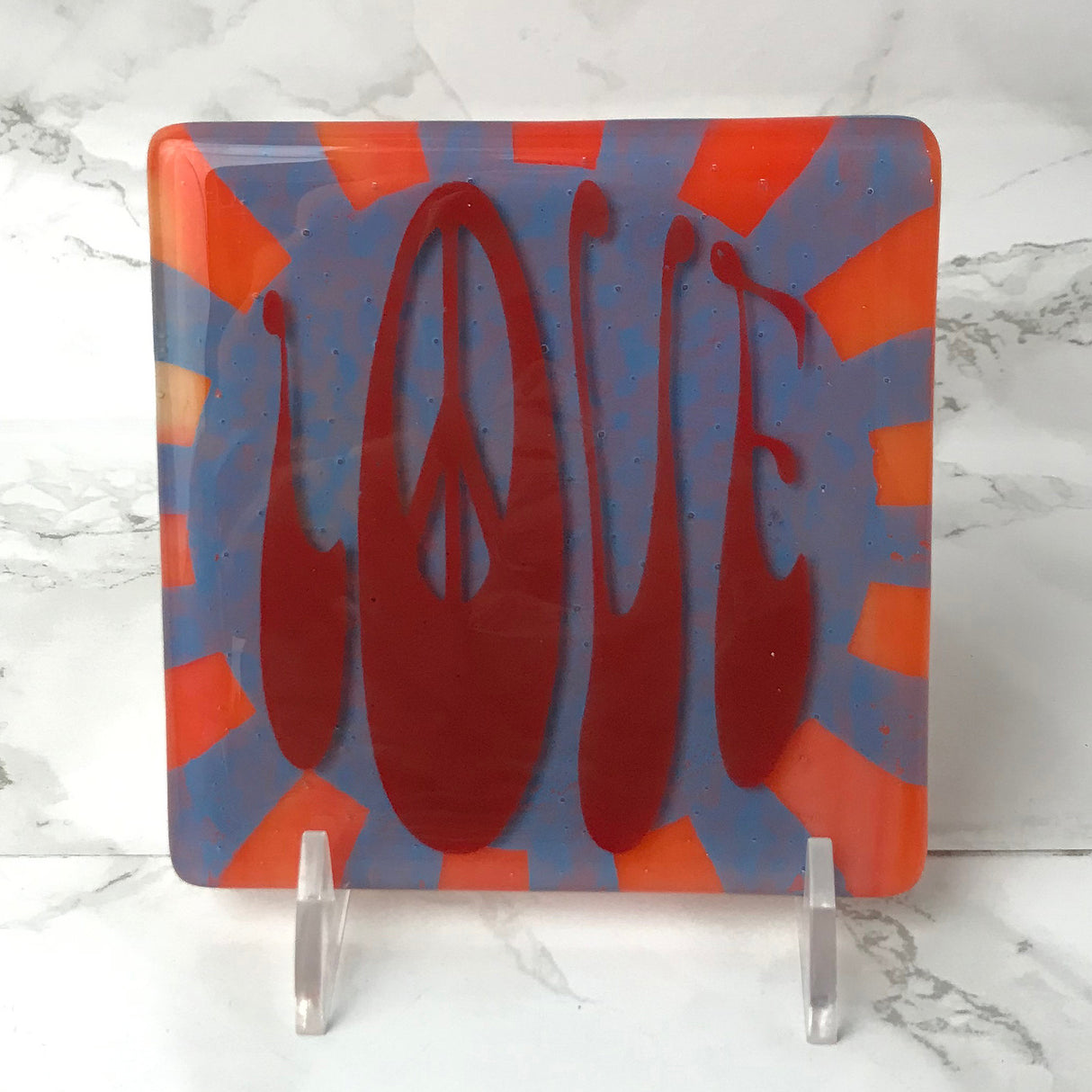 Peace Love Fused Glass 4" Single Coaster
