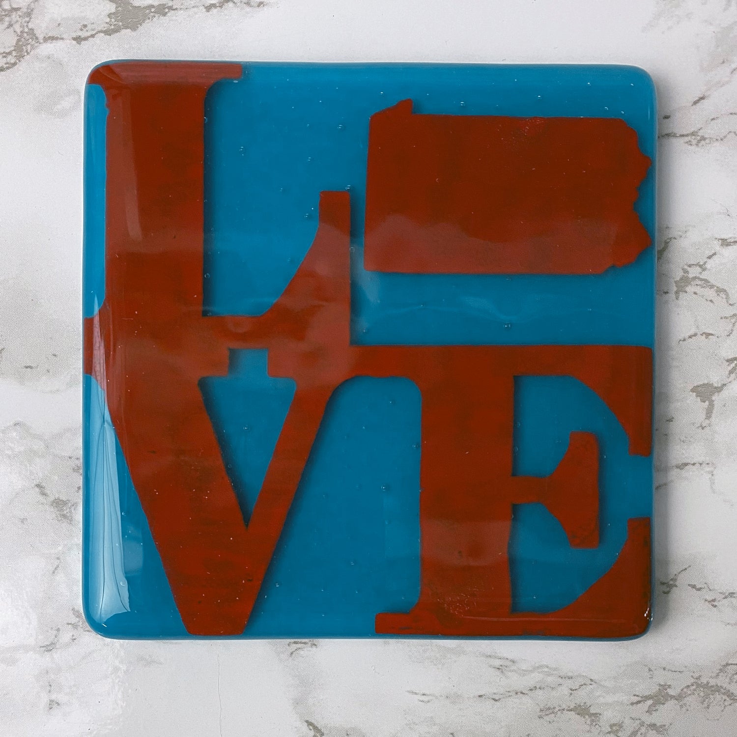 Pennsylvania State LOVE Fused Glass 4" Single Coaster - made to order