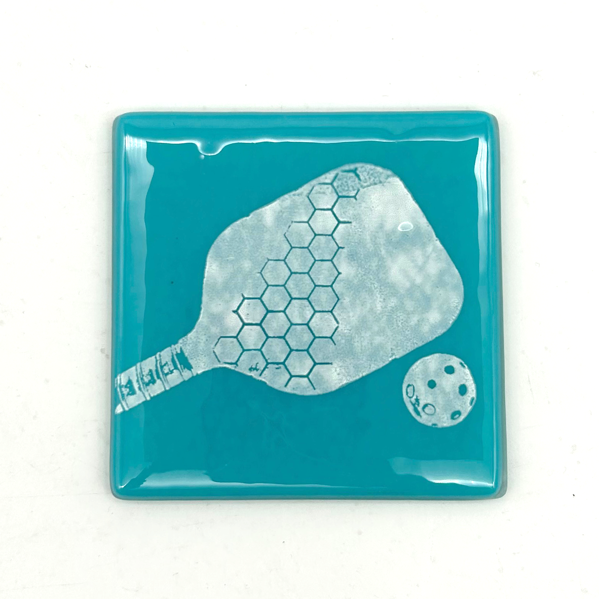 Pickleball Fused Glass 4" Single Coaster