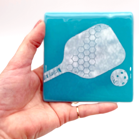 Pickleball Fused Glass 4" Single Coaster