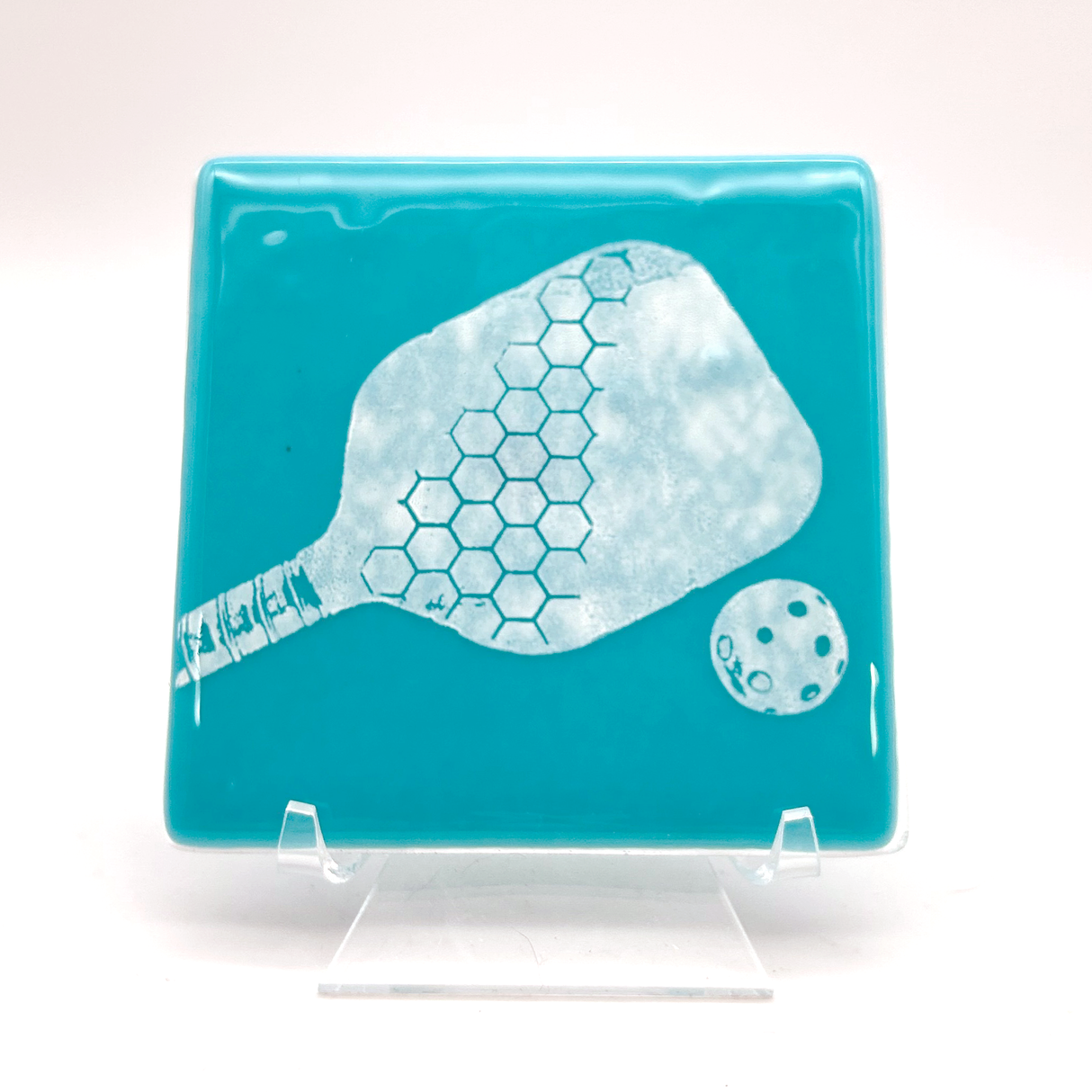 Pickleball Fused Glass 4" Single Coaster