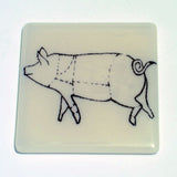 Pig Meat Cuts 4" Fused Glass Coaster
