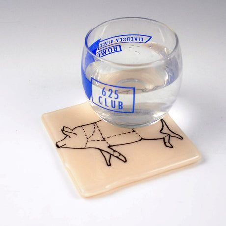 Pig Meat Cuts 4" Fused Glass Coaster