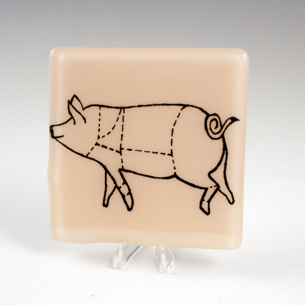 Pig Meat Cuts 4" Fused Glass Coaster