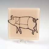 Pig Meat Cuts 4" Fused Glass Coaster