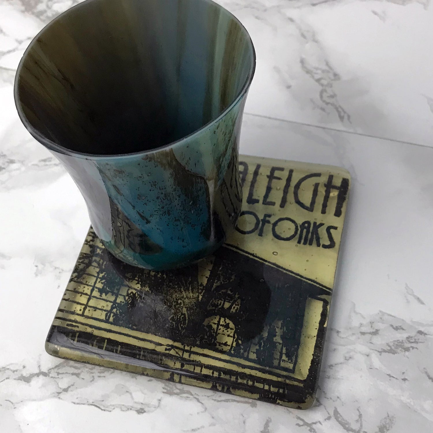 Raleigh City of Oaks Fused Glass 4" Single Coaster - made to order