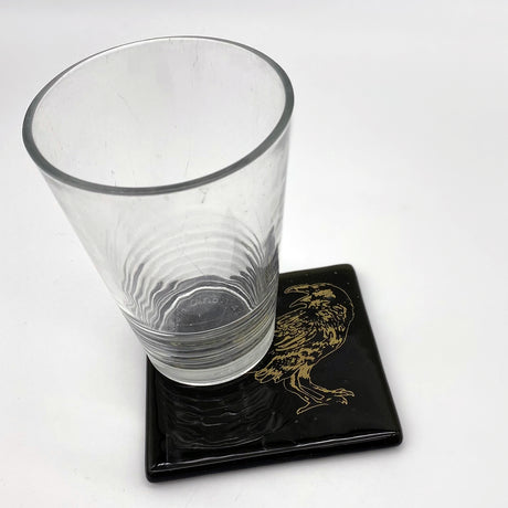 Raven Mystical Fused Glass 4" Single Coaster