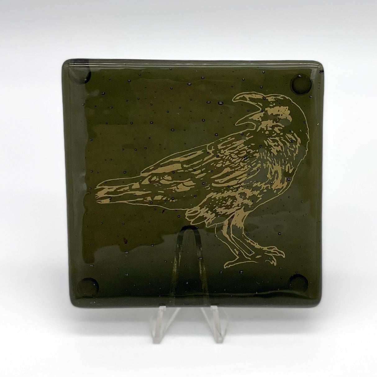 Raven Mystical Fused Glass 4" Single Coaster