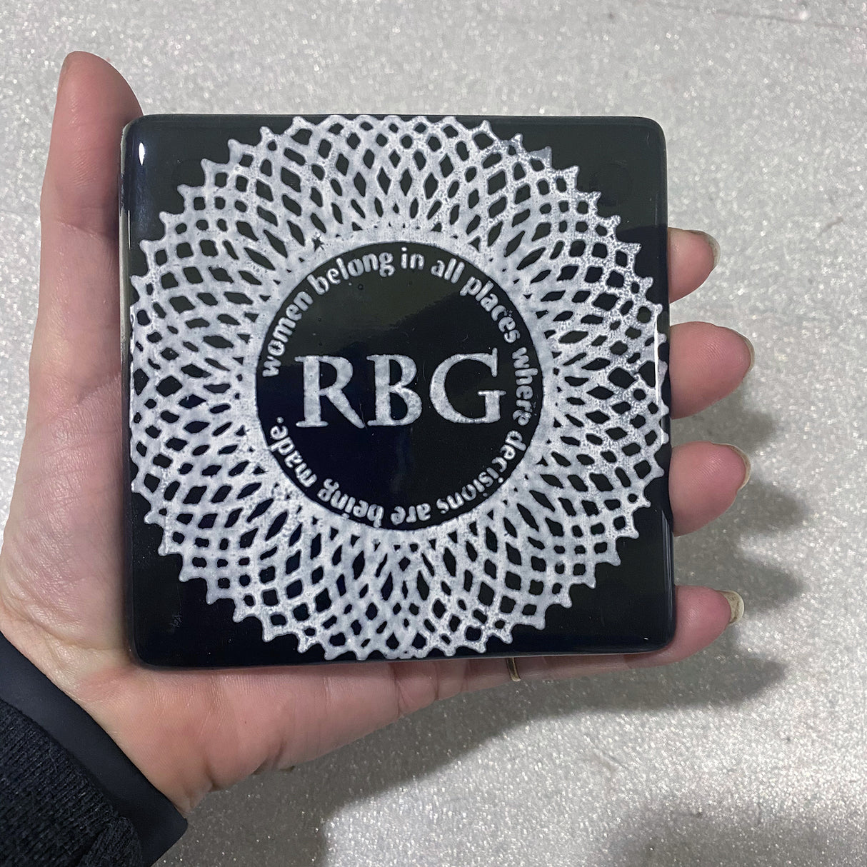 Ruth Bader Ginsburg RBG  Collar Fused Glass 4" Single Coaster