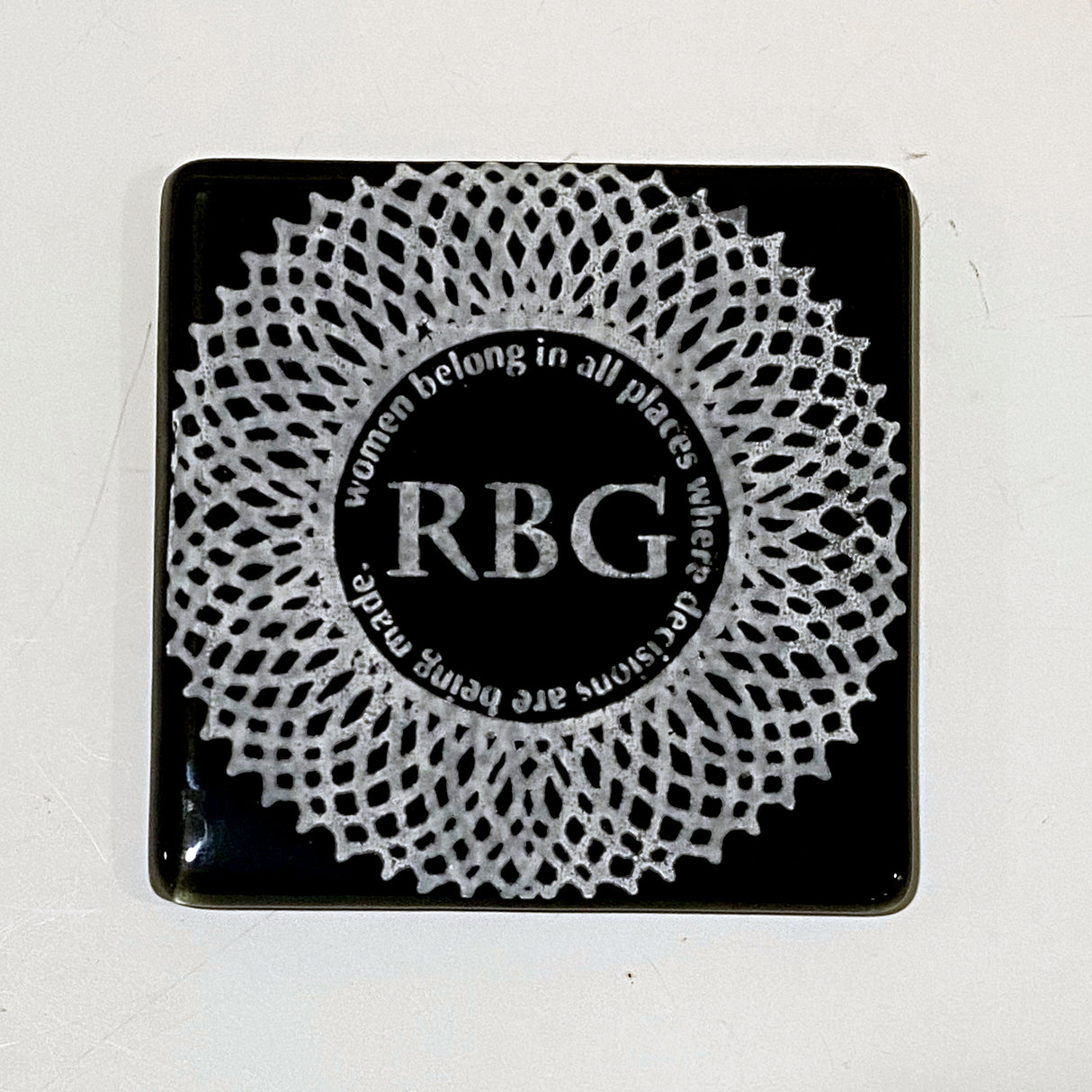 Ruth Bader Ginsburg RBG  Collar Fused Glass 4" Single Coaster