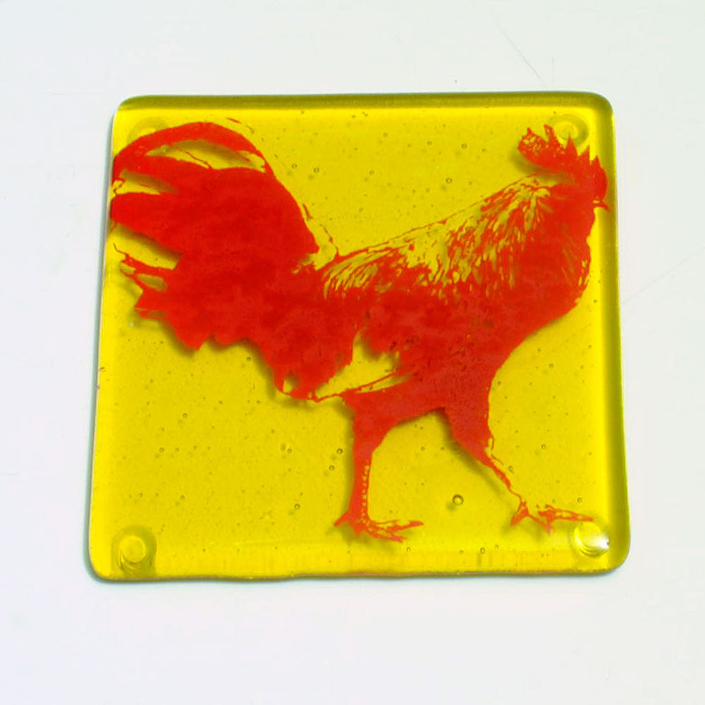Rooster Fused Glass 4" Single Coaster