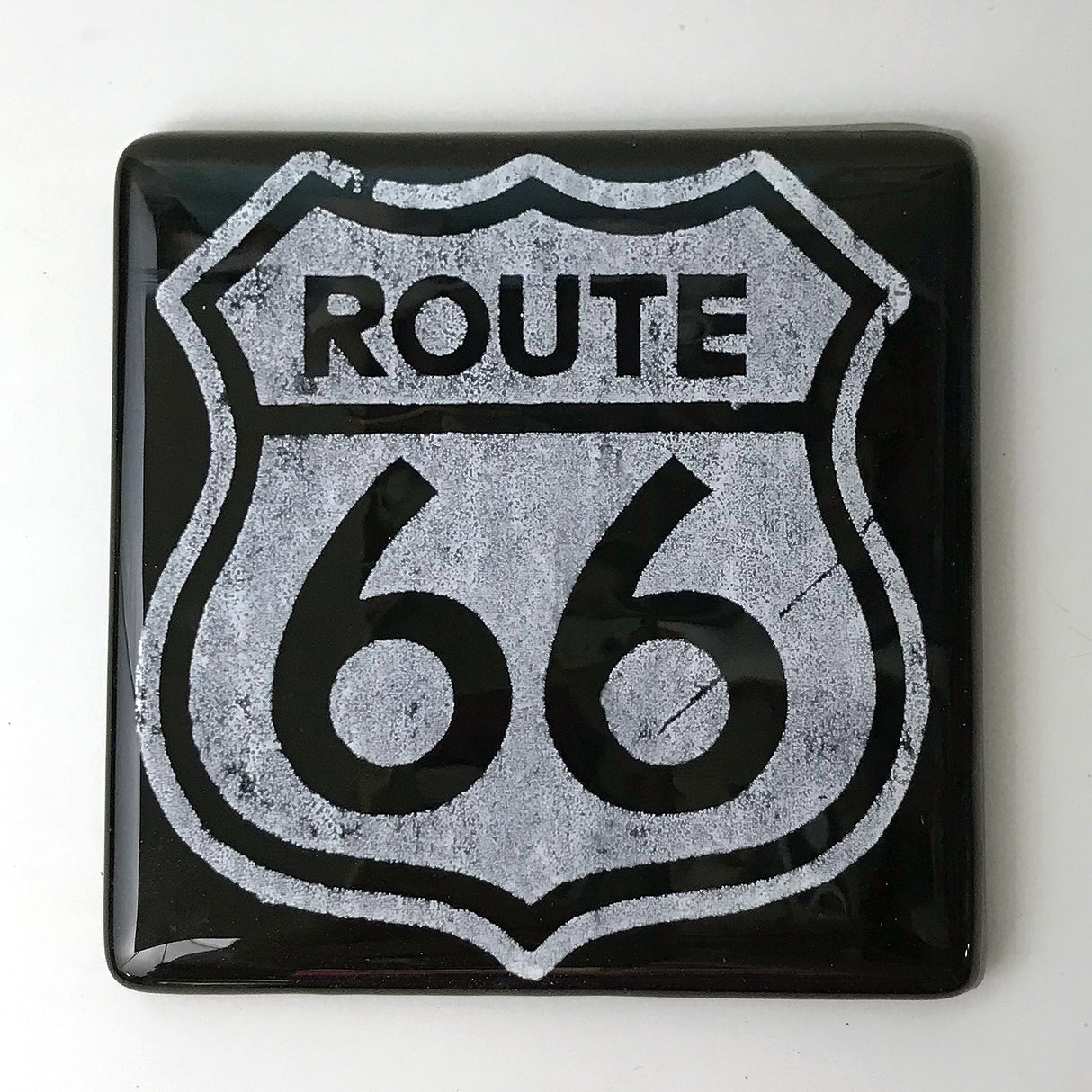 Route 66 Fused Glass 4" Single Coaster