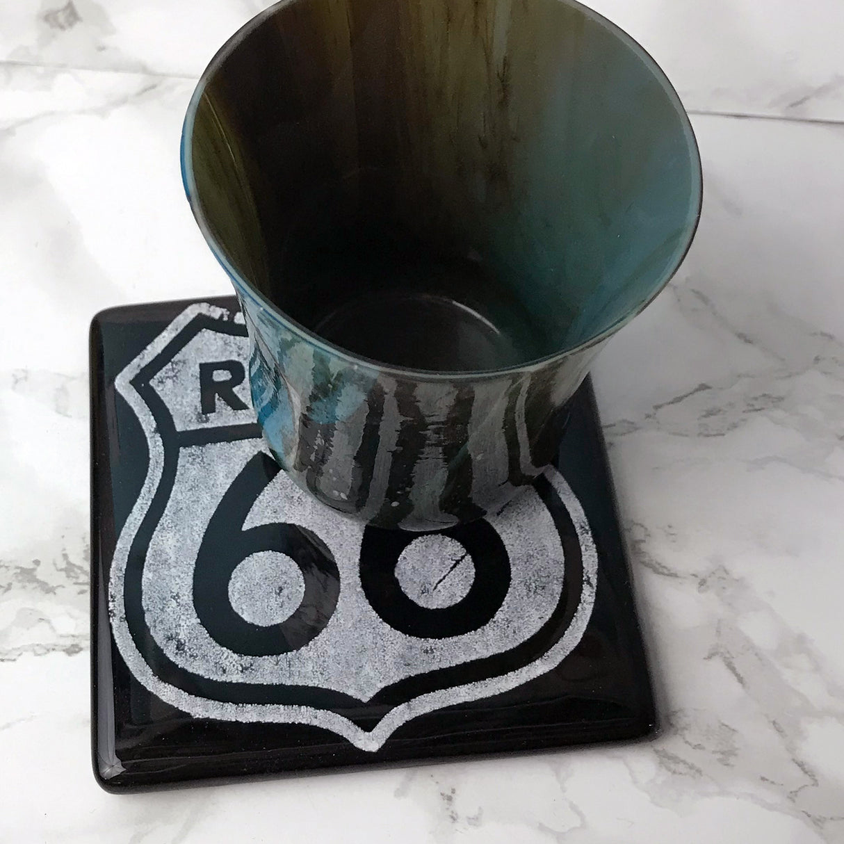 Route 66 Fused Glass 4" Single Coaster