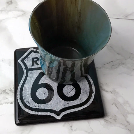 Route 66 Fused Glass 4" Single Coaster