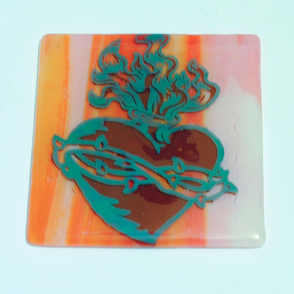 Sacred Heart Fused Glass 4" Single Coaster