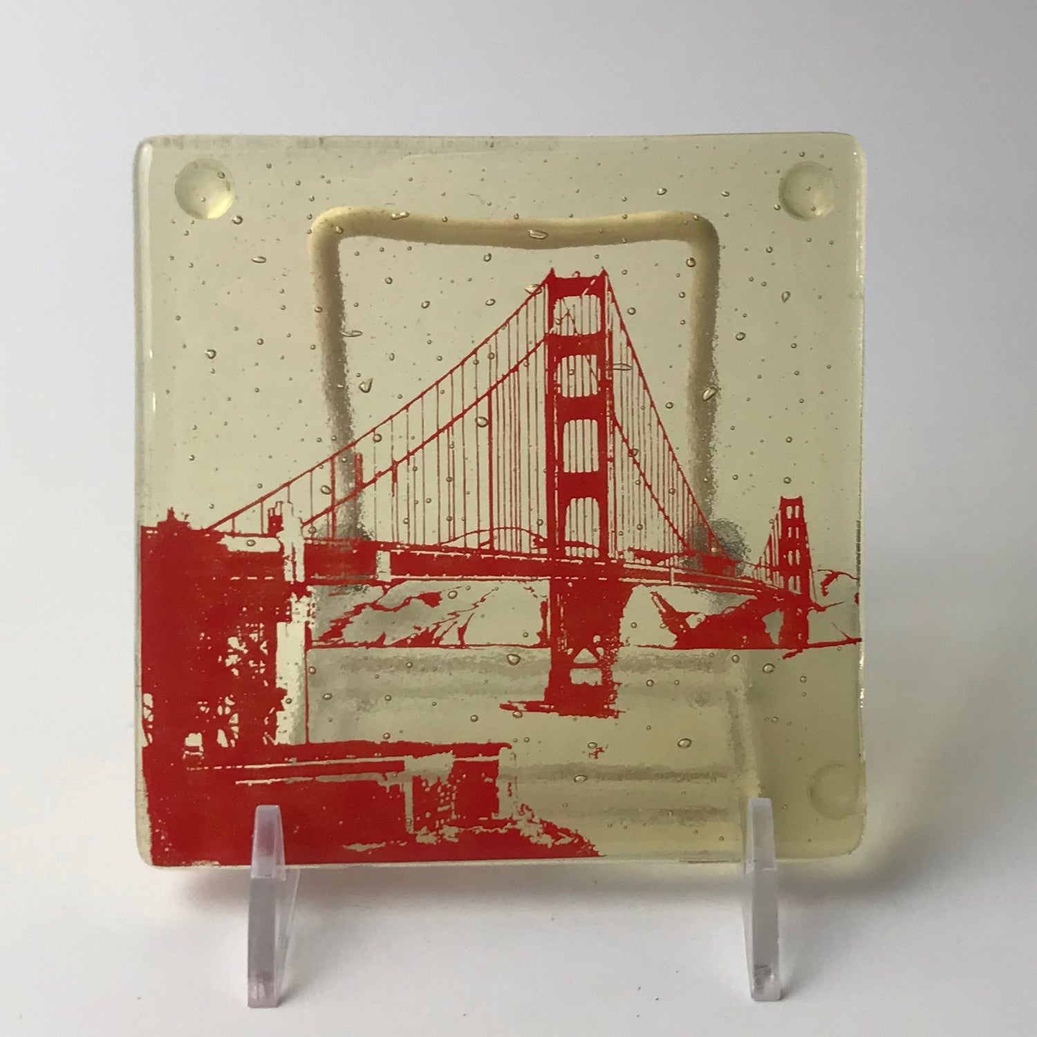 San Francisco Golden Gate Bridge Fused Glass 4" Single Coaster