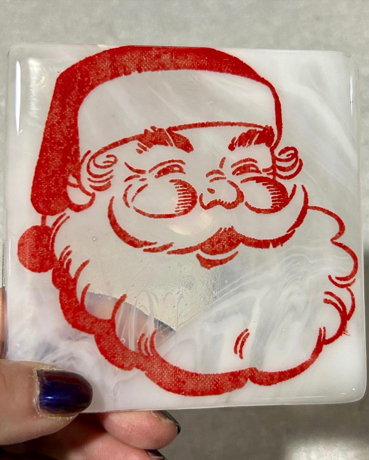 Vintage Santa Fused Glass 4" Single Coaster