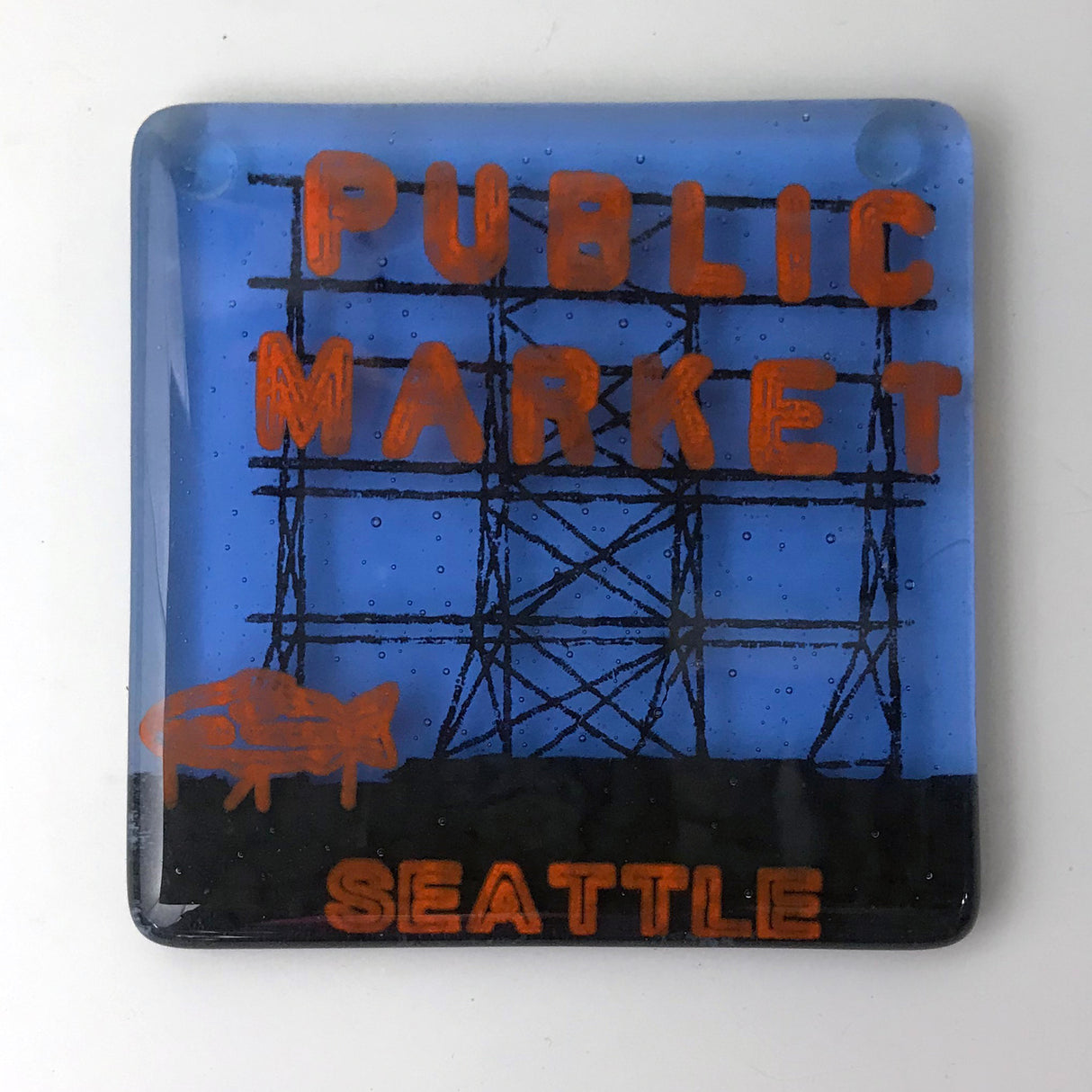 Seattle Pike Place Fused Glass 4" Single Coaster