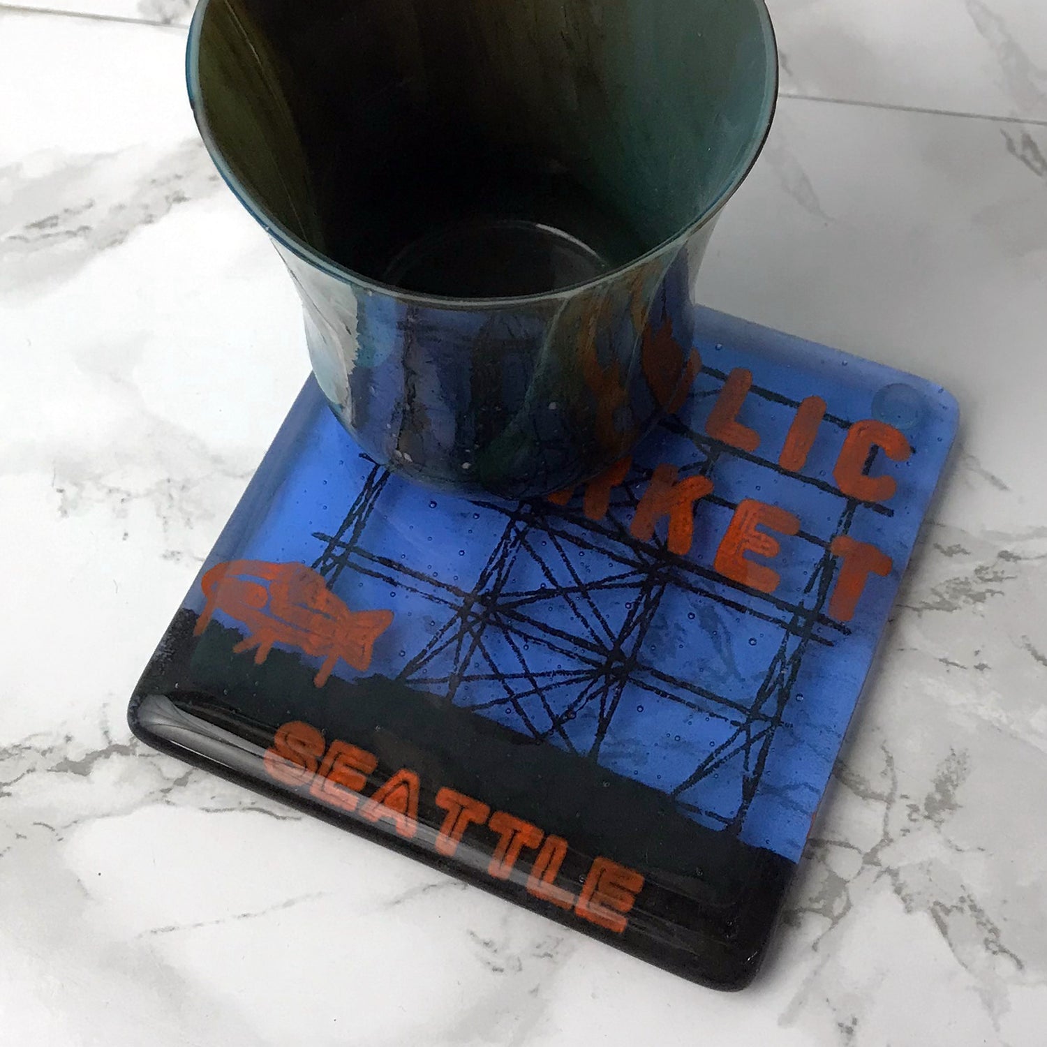 Seattle Pike Place Fused Glass 4" Single Coaster