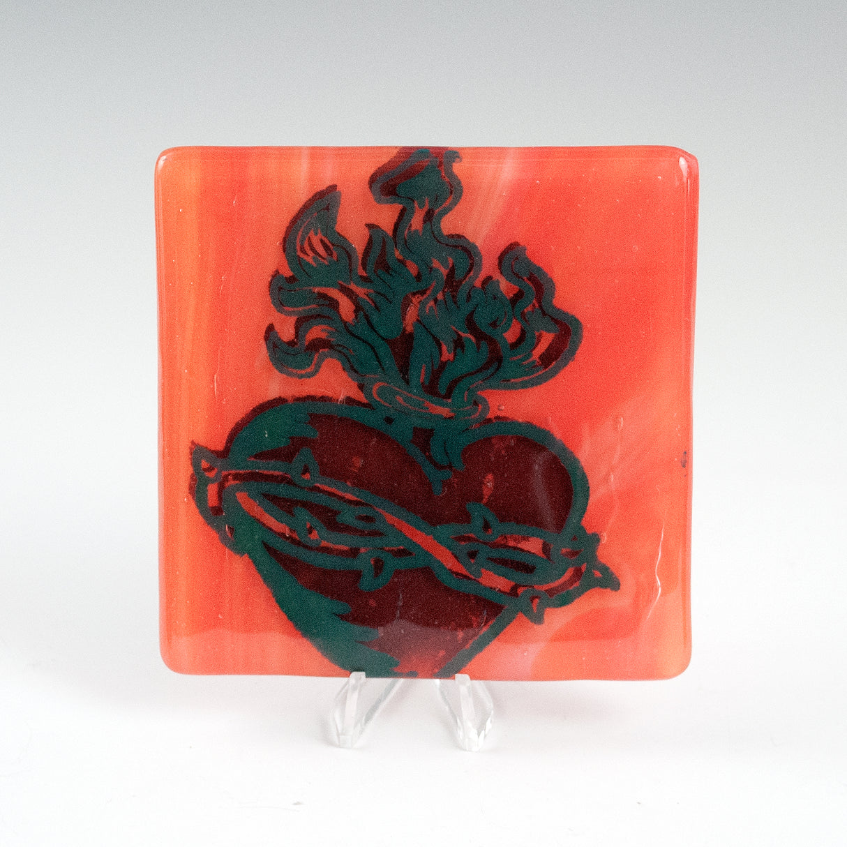 Sacred Heart Fused Glass 4" Single Coaster