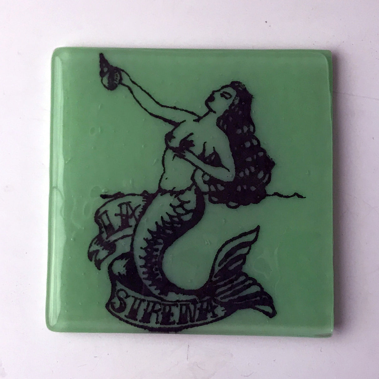 Sirena Mermaid Loteria Fused Glass 4" Single Coaster