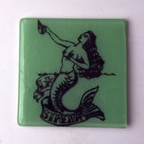 Sirena Mermaid Loteria Fused Glass 4" Single Coaster