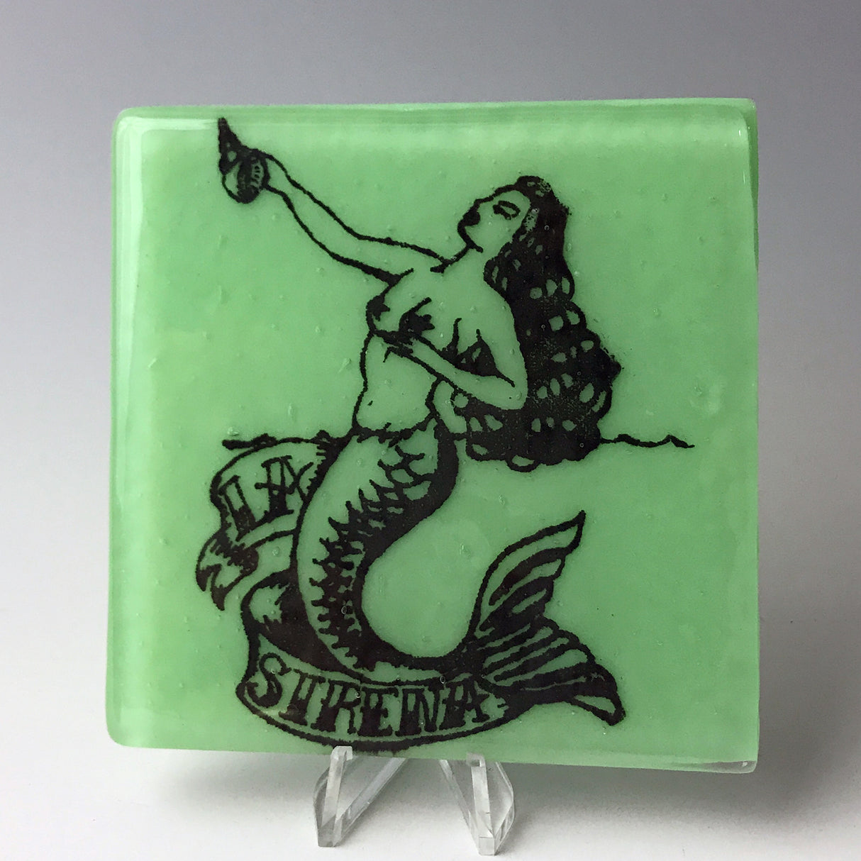 Sirena Mermaid Loteria Fused Glass 4" Single Coaster