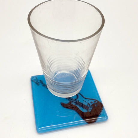 Electric Guitar - Strat Rock & Roll Fused Glass 4" Single Coaster