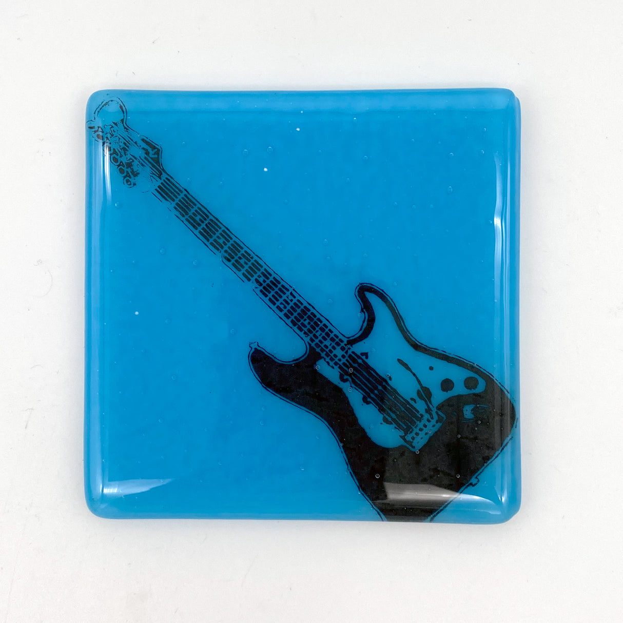 Electric Guitar - Strat Rock & Roll Fused Glass 4" Single Coaster